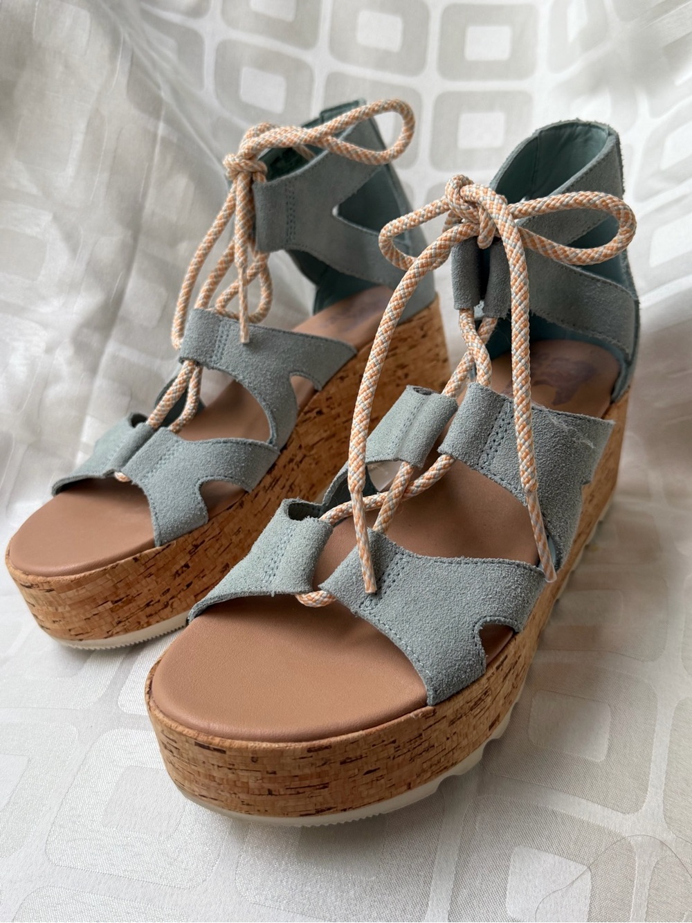 Sorel Cameron Suede Lace-Up Flatform Wedge Sandals Sz8